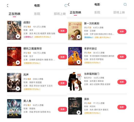 正在上映的影片，图源淘票票