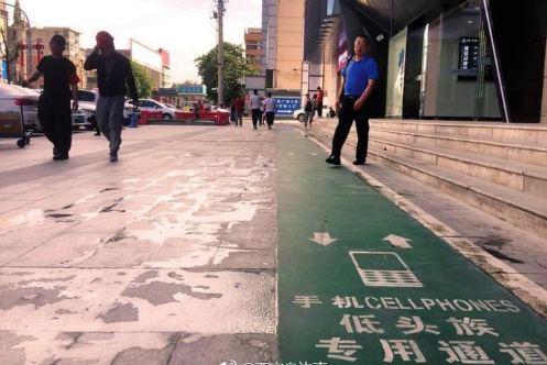 低头族专用通道 图片来自微博