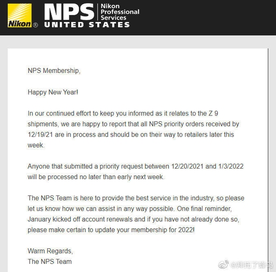 NPS用户可在一周内买到尼康Z 9