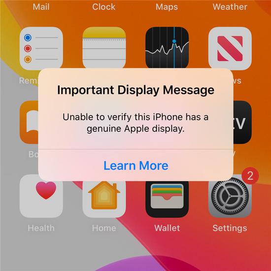 苹果屏幕被私自更换会收到弹窗警告 将在锁屏通知中显示4天