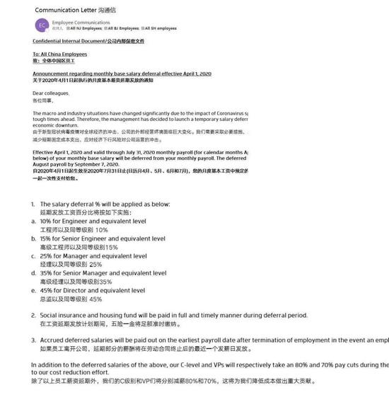 拜腾汽车全员邮件 来源:受访者供图