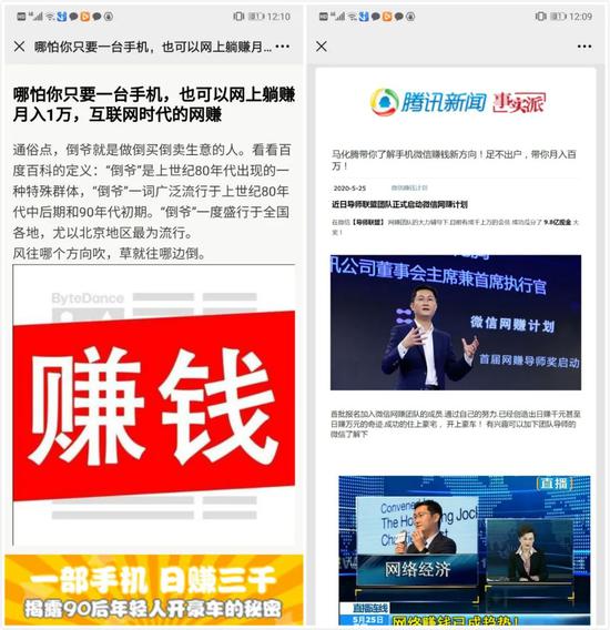 ▲严言发来的“网赚”广告落地页截图