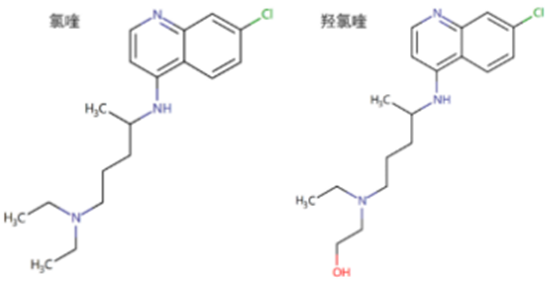  ▲氯喹、羟氯喹的化学式对比图