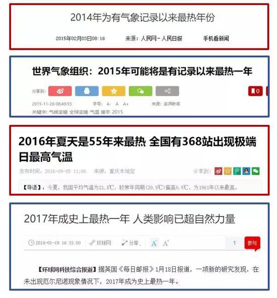 图1 近年来有关气候报道的新闻截图