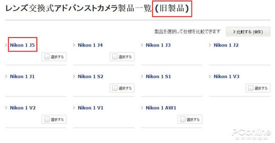 尼康日本官网先显示1系列全部为旧制品（即全部停产）