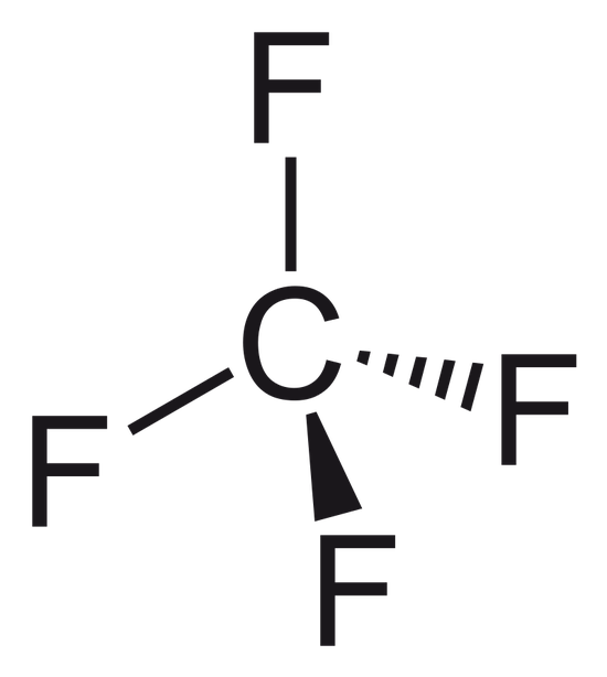 结构最简单的氟碳化合物是四氟化碳（全氟化碳）| 图源：Wikipedia