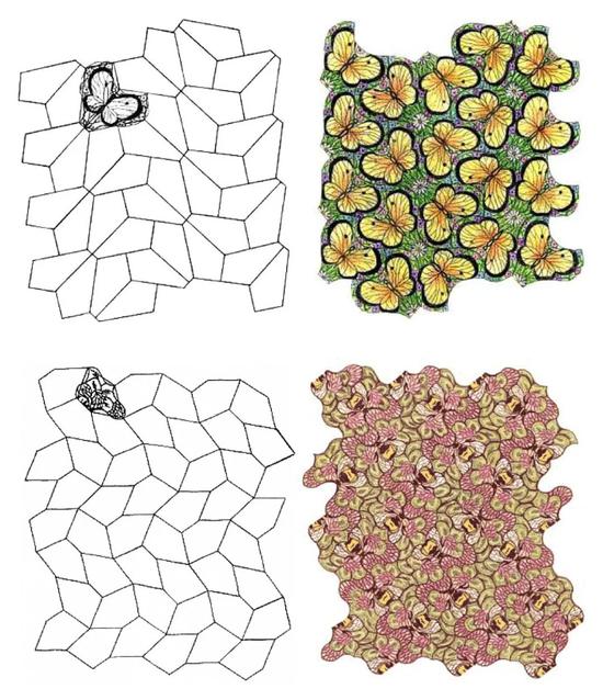 Rice用自己发现的两类凸五边形密铺制作的插画。图片来源：Kathy Rice