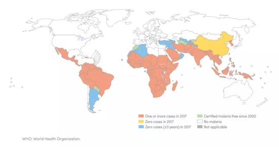 2017年我国已没有本土原发病例（图片来源：2018年世界疟疾报告）