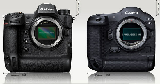 尼康Z9与多款高端相机尺寸对比