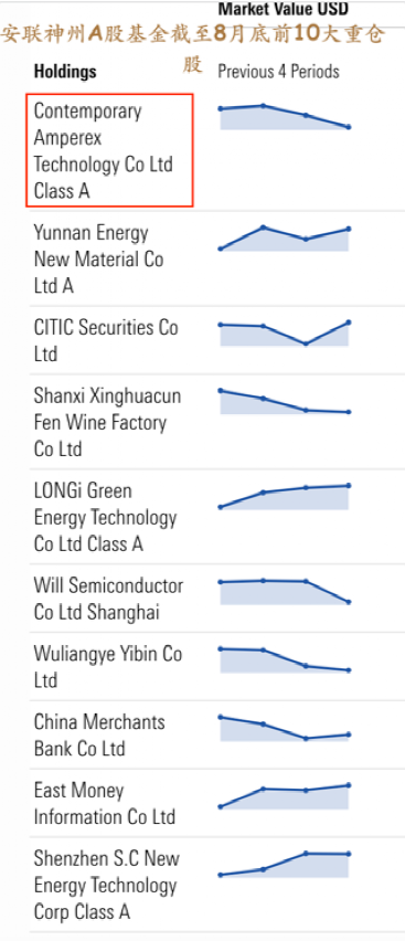 宁德时代仍为安联神州A股基金最大重仓股来源：晨星