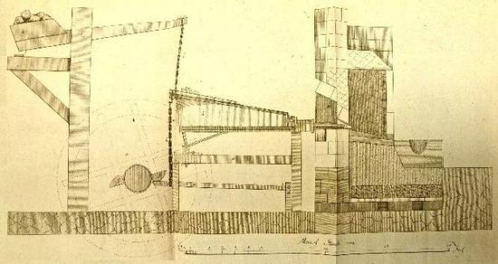  欧洲水轮驱动的楔形木扇结构图（Henning Calvör。 Historical Chronological and Mechanical Facts in Relation to Metallurgy in Upper Hercynia。 1763。）