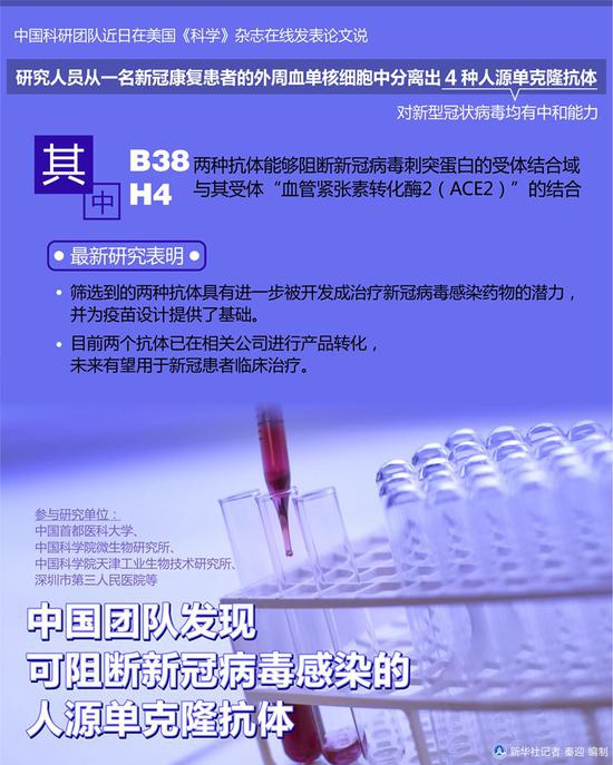  图表：中国团队发现可阻断新冠病毒感染的人源单克隆抗体 新华社记者 秦迎 编制