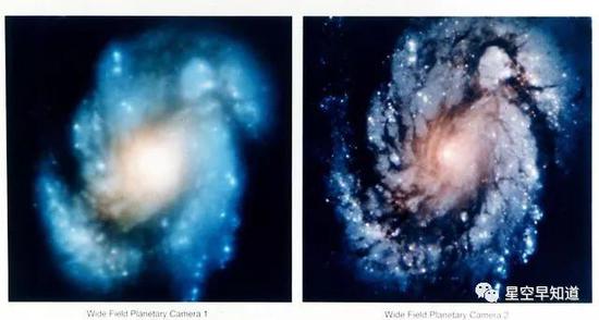 1993年12月，修理前和修理后的哈勃望远镜成像质量对比来源：NASA