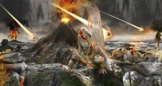 恐龙灭绝场景艺术图。（图片来源：CLAUS LUNAU/SCIENCE SOURCE）