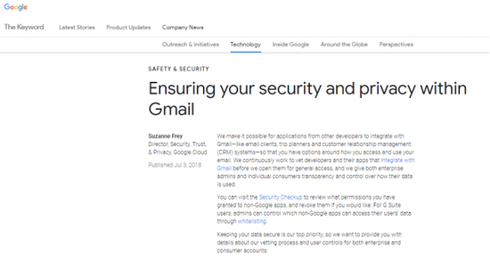 谷歌回应允许第三方阅读用户邮件：是错...