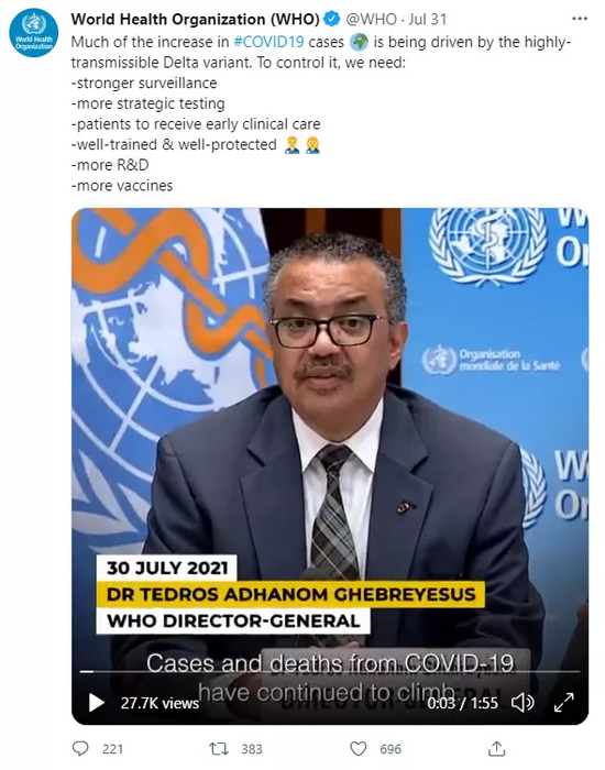 图片来源：世界卫生组织官方Twitter账号