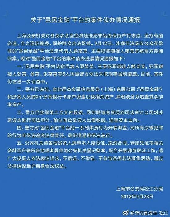 上海警方通报金银猫、银票网、邑民金融案件最新进展