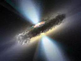 黑洞通过吞噬周围的物质而逐渐长大，那些物质会在黑洞周围聚集成盘，摩擦生热到极高的温度，发出耀眼的光芒，产生磁场驱动物质在喷流中向外疾驰。图片来源：psu.edu