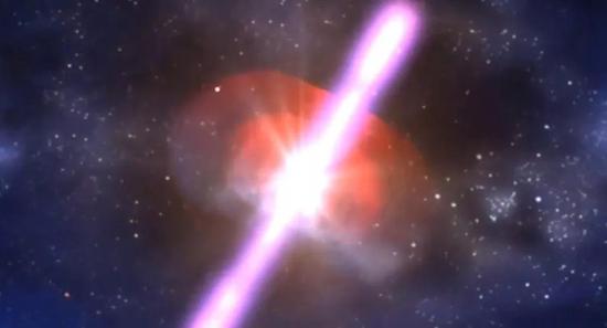  两个中子星的并合产生伽马暴的模拟图。图片来源：中国科学院高能物理研究所提供