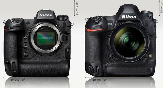 尼康Z9与多款高端相机尺寸对比