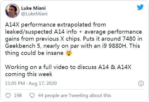 #新浪科技综合#泄露消息称苹果A14X性能与英特尔酷睿i9-9880H相当新浪科技综合2020-08-18 08:46:150阅