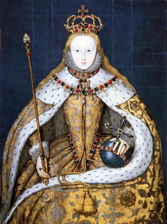 中世纪时期伊丽莎白一世的油画，注意白脸和发际线 图/wikipedia