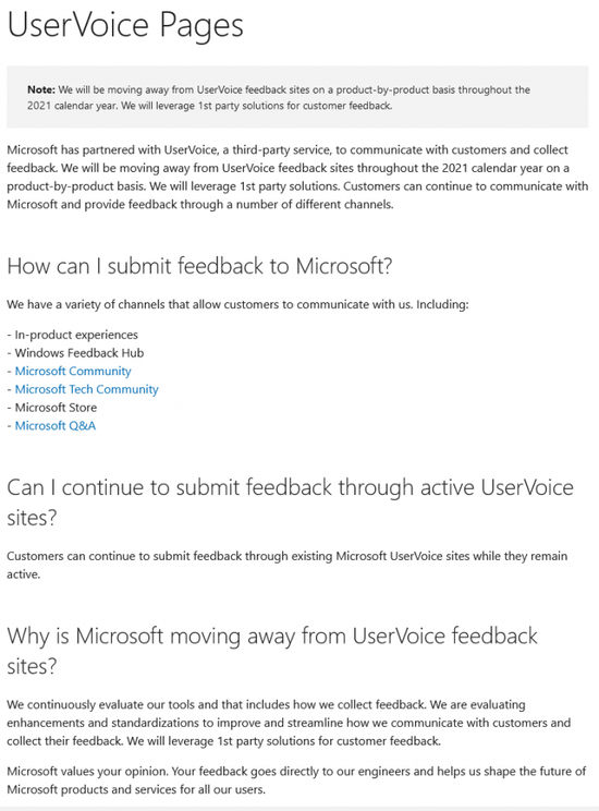 微软官宣：正式关闭UserVoice论坛 为用户反馈提供官方解决方案