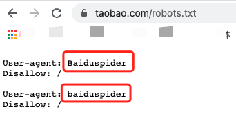 淘宝网禁止百度爬虫Baiduspider访问自己网站