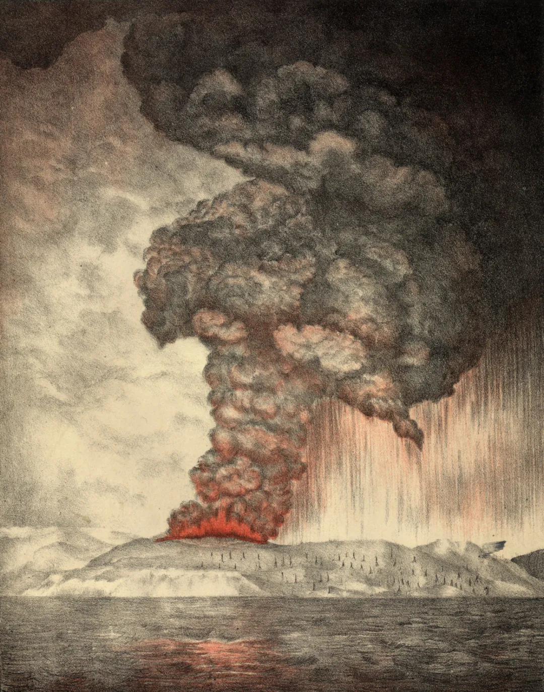 1883年印尼喀拉喀托火山(krakatau)爆发 图片来源:wikipedia