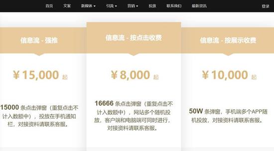 某弹窗营销机构报价。截图