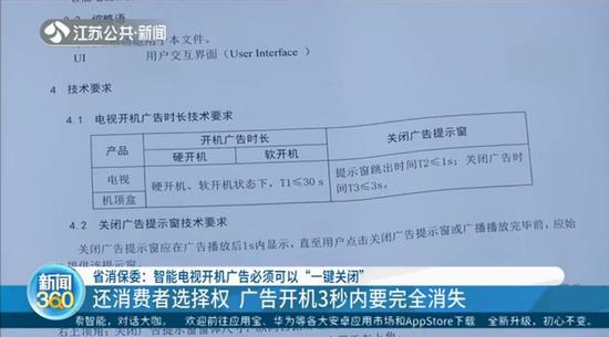 江苏省消保委：电视开机广告须3秒内“一键关闭