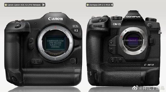 新浪科技综合|佳能EOS R3与各主流“方块机”体积对比