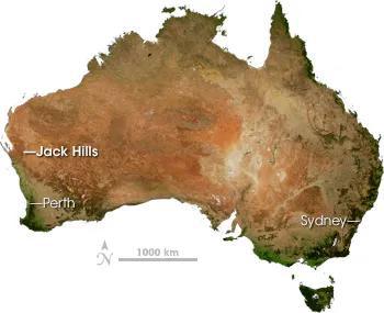 ○ 杰克山岗位于澳大利亚西部，因具有众多古老岩石而著名。| 图片来源：Wikipedia