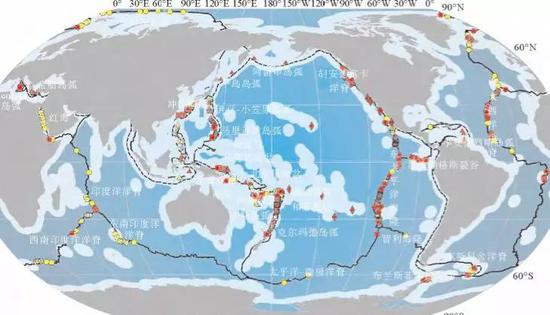 全球热液喷口位置分布。图片来源：国际大洋中脊协会网站