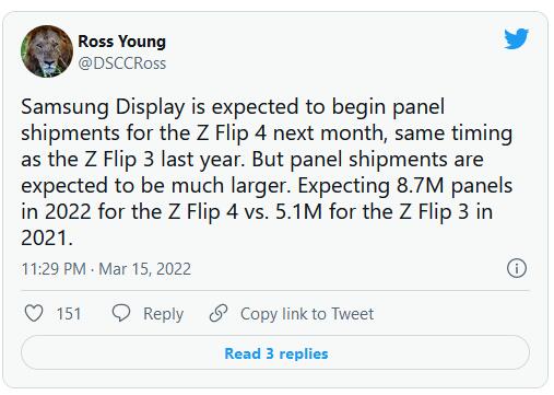 Galaxy Z Flip 4屏幕面板将于下月出货 预估达到870万