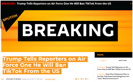 特朗普:将禁止TikTok在美运营 或暗指不支持美国公司将其收购