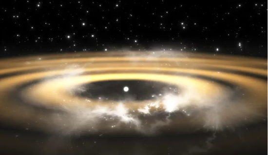 形成行星過程的藝術圖（來源：https：//www.scienceabc.com/wp-content/uploads/2020/03/Protoplanetary-disk-Jurik-Peters.jpg）