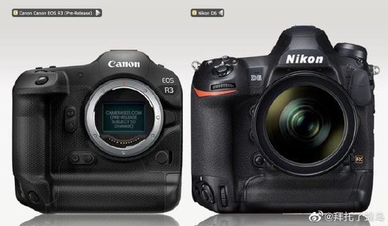 新浪科技综合|佳能EOS R3与各主流“方块机”体积对比