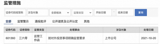 上交所向三六零发监管工作函，就对外投资事项明确监管要求