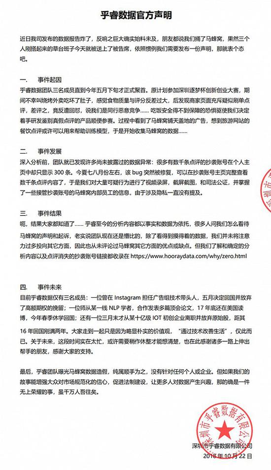 乎睿數(shù)據(jù)回應(yīng)被馬蜂窩起訴:對可疑數(shù)據(jù)已司法公證