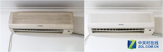  2007年生产的格力空调 左为清洗前 右为清洗后