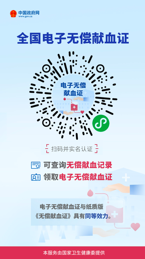 全国电子无偿献血证上线！与纸质版同等效力