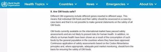  以上是世界卫生组织（WHO）观点（来源http://www.who.int/foodsafety/areas_work/food-technology/faq-genetically-modified-food/en/）。