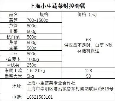 张柳制作的“上海小生蔬菜封控套餐”单子