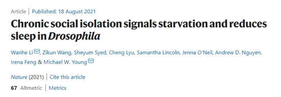 诺奖团队最新发现：孤独是一种病，连果蝇都会睡不着觉