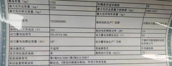 600p车型《强制性产品认证车辆一致性证书》部分截图)