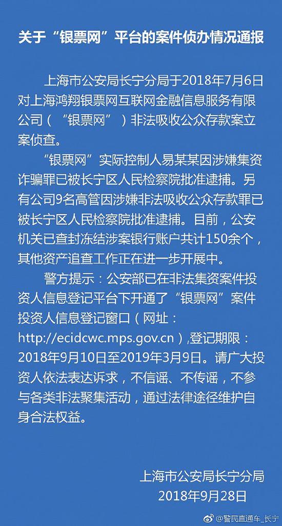 上海警方通报金银猫、银票网、邑民金融案件最新进展