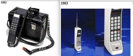 左边的是诺基亚前身Mobira在1984年推出的“移动电话”Senator，重达22磅，而右边的是摩托罗拉在1983年推出全球第一球“手机”DynaTAC，重量仅2磅，可以想像一下当年摩托罗拉有多风光。图片来源：Gadget Hacks
