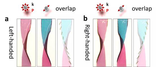 薄膜纳米棒的颜色随扭转而变化。图片来源：加利福尼亚大学河滨分校/ Yadong Yin