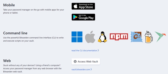 ▲ Bitwarden 对桌面端，浏览器，移动端提供了全面的支持